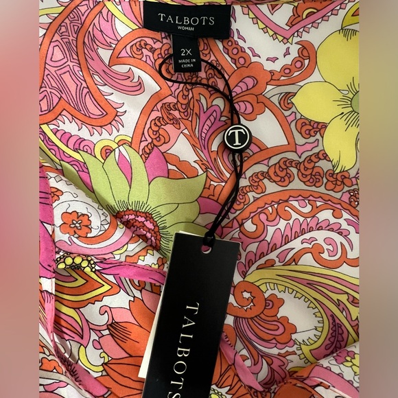 Talbots 2X 100% Silk Paisley Floral Tie-Neck Tunic Blouse NWT - Picture 4 of 5